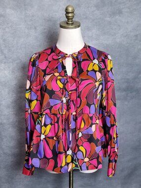 CROSBY by Mollie Burch Vibrant Floral Triple Tie Empire Waist Renny Blouse XS